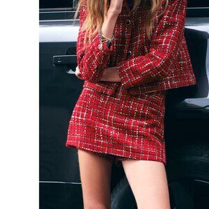 Zara Textured Tweed Skort - Red/Black - Size XS - NWT
